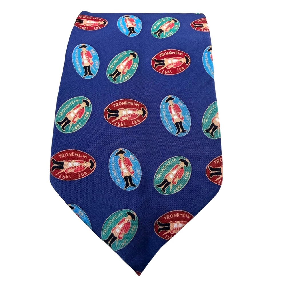 Hanske Magasinet Trondheim 997-1997 Anniversary Silk Tie‎ Blue Norway Novelty